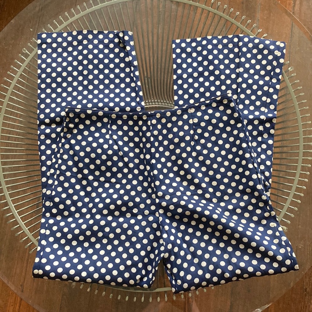 Vintage 70s navy polkadot cotton high rise pants size M/L EVC
